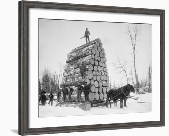 Big Load of Logs on a Horse Drawn Sled in Michigan, Ca. 1899-null-Framed Photo