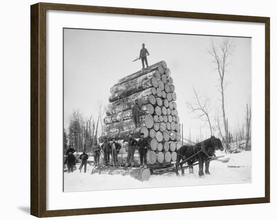 Big Load of Logs on a Horse Drawn Sled in Michigan, Ca. 1899-null-Framed Photo