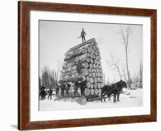 Big Load of Logs on a Horse Drawn Sled in Michigan, Ca. 1899-null-Framed Photo