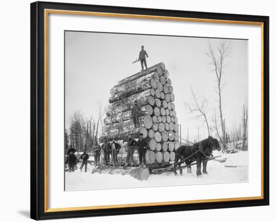 Big Load of Logs on a Horse Drawn Sled in Michigan, Ca. 1899-null-Framed Photo