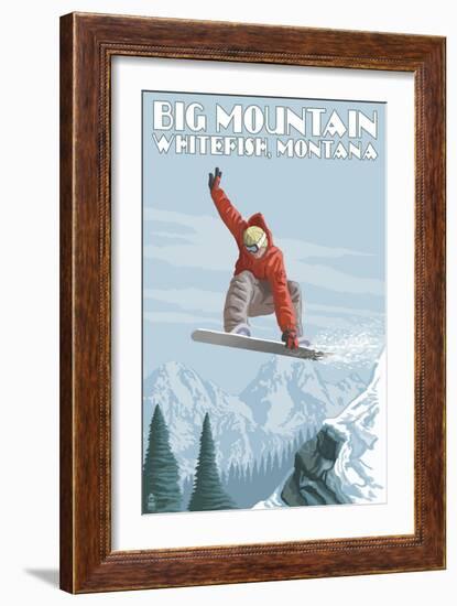 Big Mountain - Whitefish, Montana - Snowboarder Jumping-Lantern Press-Framed Art Print