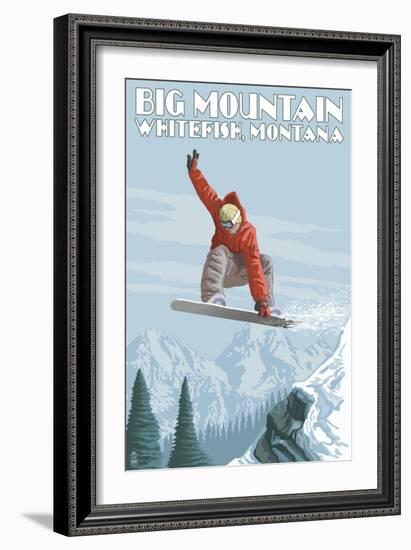 Big Mountain - Whitefish, Montana - Snowboarder Jumping-Lantern Press-Framed Art Print