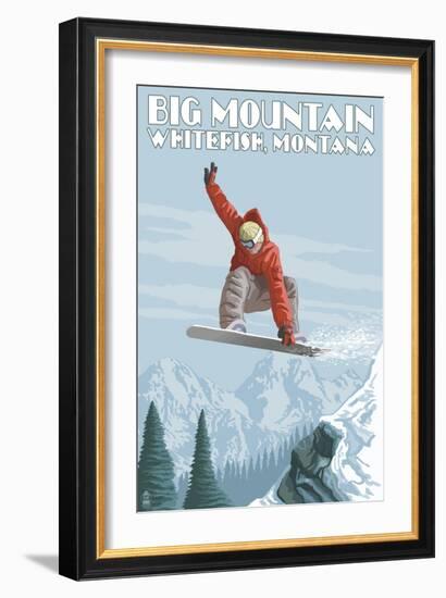 Big Mountain - Whitefish, Montana - Snowboarder Jumping-Lantern Press-Framed Art Print