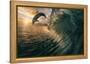 Big Ocean Breaking Wave and Sunset Dolphin Leaping.-Willyam Bradberry-Framed Premier Image Canvas