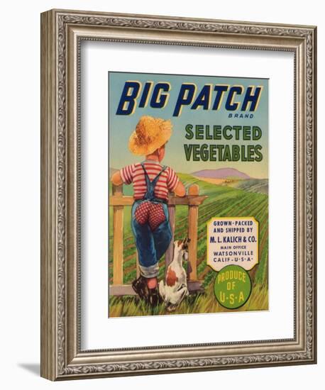 Big Patch Vegetable Label - Watsonville, CA-Lantern Press-Framed Art Print