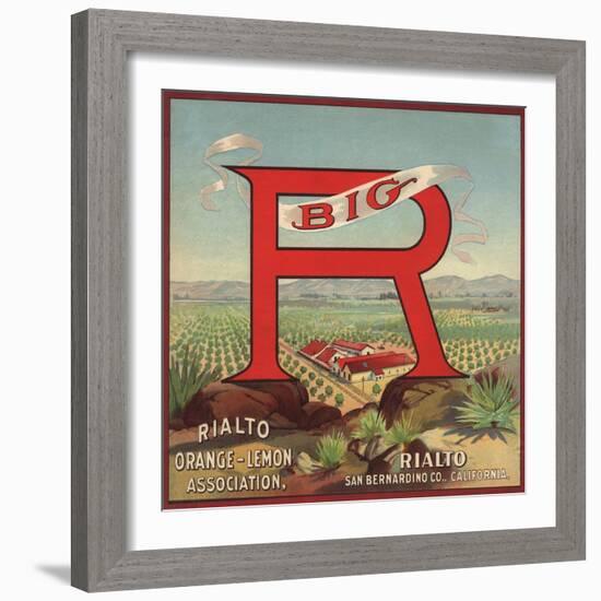 Big R Brand - Rialto, California - Citrus Crate Label-Lantern Press-Framed Art Print