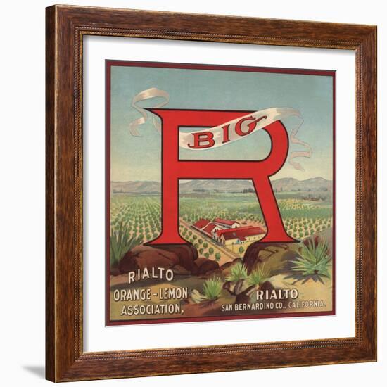 Big R Brand - Rialto, California - Citrus Crate Label-Lantern Press-Framed Art Print