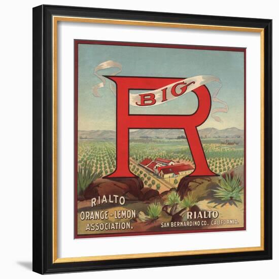 Big R Brand - Rialto, California - Citrus Crate Label-Lantern Press-Framed Art Print