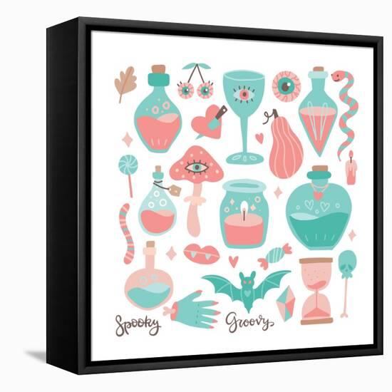 Big Set of Magical, Wizard Icons, Characters and Items for Cute Halloween Design. Vector Flat Hand-Svetlana Shamshurina-Framed Premier Image Canvas