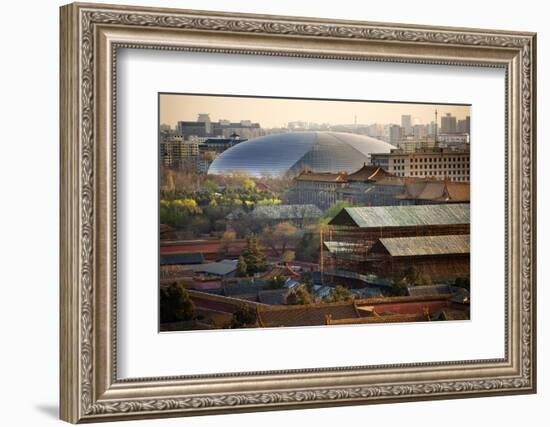 Big Silver Egg Concert Hall Close-Up, Beijing, China. Forbidden City in Foreground-William Perry-Framed Photographic Print