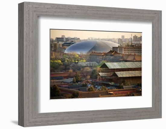 Big Silver Egg Concert Hall Close-Up, Beijing, China. Forbidden City in Foreground-William Perry-Framed Photographic Print