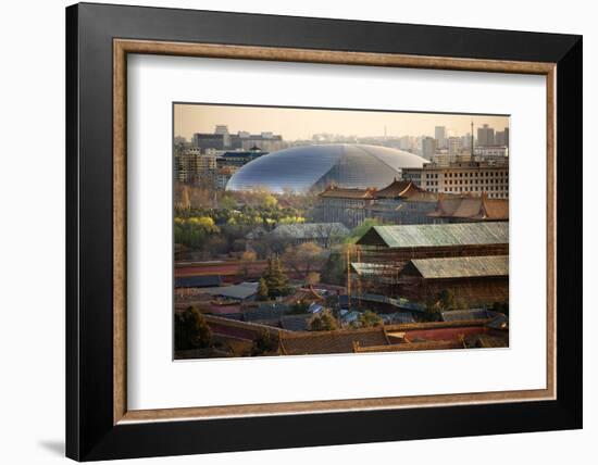 Big Silver Egg Concert Hall Close-Up, Beijing, China. Forbidden City in Foreground-William Perry-Framed Photographic Print