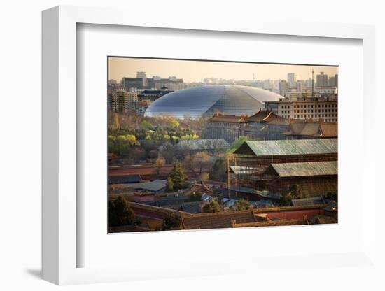 Big Silver Egg Concert Hall Close-Up, Beijing, China. Forbidden City in Foreground-William Perry-Framed Photographic Print