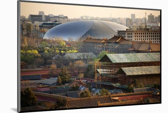 Big Silver Egg Concert Hall Close-Up, Beijing, China. Forbidden City in Foreground-William Perry-Mounted Photographic Print