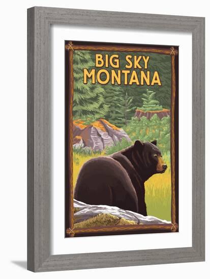 Big Sky, Montana - Bear in Forest-Lantern Press-Framed Art Print