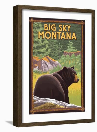 Big Sky, Montana - Bear in Forest-Lantern Press-Framed Art Print