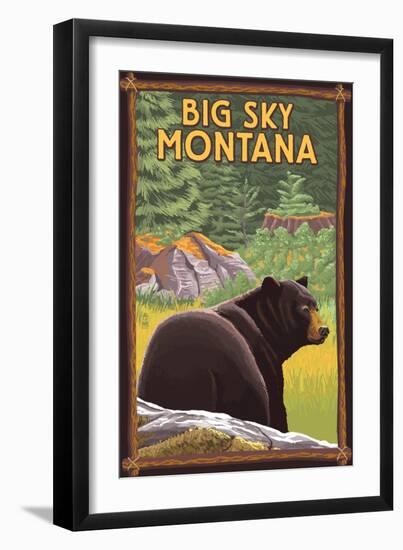 Big Sky, Montana - Bear in Forest-Lantern Press-Framed Art Print