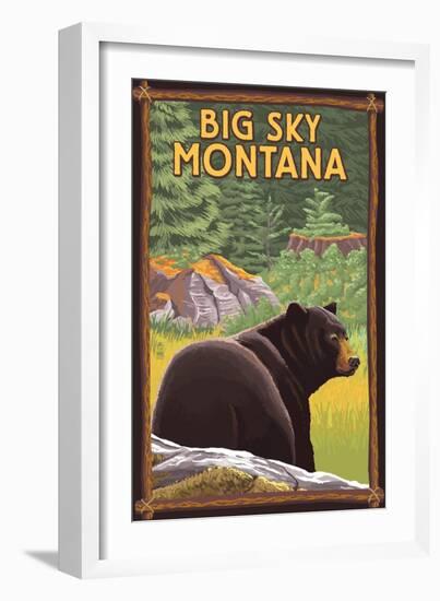 Big Sky, Montana - Bear in Forest-Lantern Press-Framed Art Print