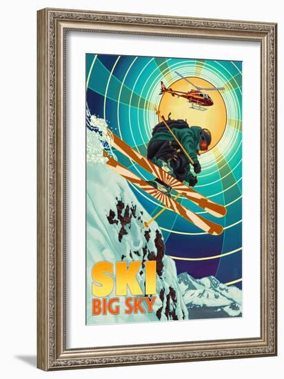 Big Sky, Montana - Heli-Skiing-Lantern Press-Framed Art Print