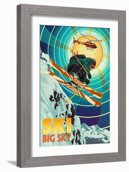 Big Sky, Montana - Heli-Skiing-Lantern Press-Framed Art Print