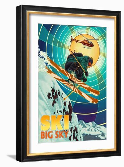 Big Sky, Montana - Heli-Skiing-Lantern Press-Framed Art Print