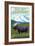 Big Sky, Montana - Moose and Mountain-Lantern Press-Framed Art Print