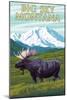 Big Sky, Montana - Moose and Mountain-Lantern Press-Mounted Art Print