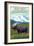 Big Sky, Montana - Moose and Mountain-Lantern Press-Framed Art Print