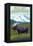 Big Sky, Montana - Moose and Mountain-Lantern Press-Framed Stretched Canvas