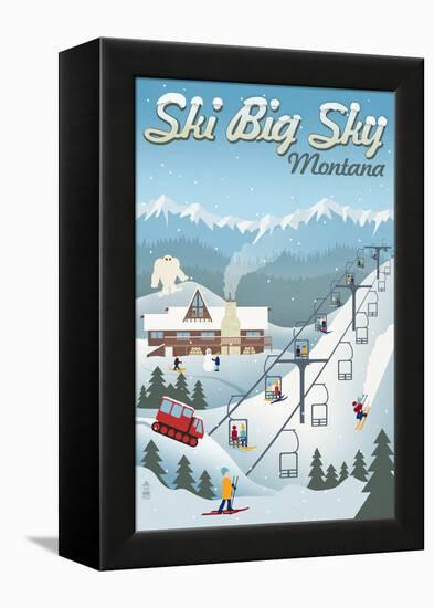 Big Sky, Montana - Retro Ski Resort-Lantern Press-Framed Stretched Canvas