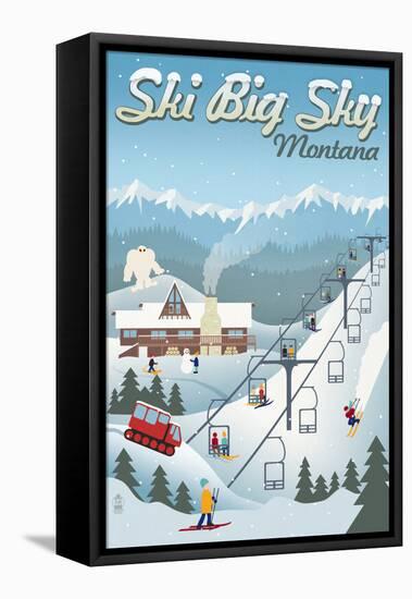 Big Sky, Montana - Retro Ski Resort-Lantern Press-Framed Stretched Canvas