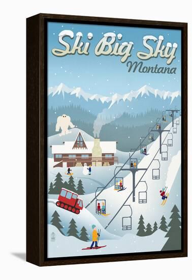 Big Sky, Montana - Retro Ski Resort-Lantern Press-Framed Stretched Canvas