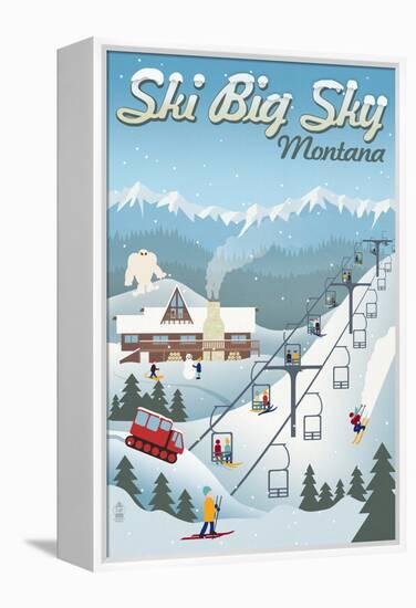 Big Sky, Montana - Retro Ski Resort-Lantern Press-Framed Stretched Canvas