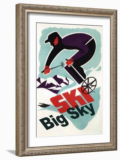 Big Sky, Montana - Retro Skier-Lantern Press-Framed Art Print