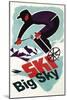 Big Sky, Montana - Retro Skier-Lantern Press-Mounted Art Print