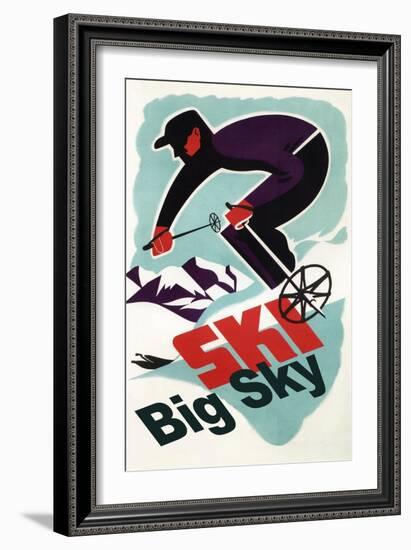 Big Sky, Montana - Retro Skier-Lantern Press-Framed Art Print