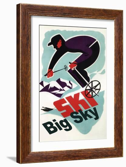 Big Sky, Montana - Retro Skier-Lantern Press-Framed Premium Giclee Print