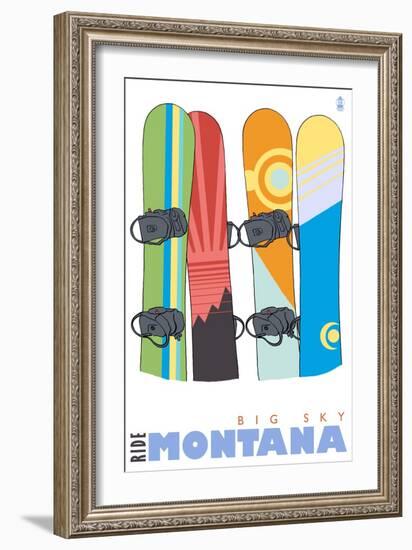 Big Sky, Montana, Snowboards in the Snow-Lantern Press-Framed Art Print