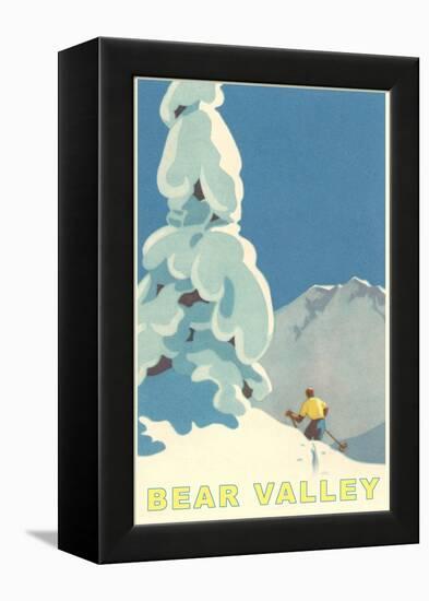 Big Snowy Pine Tree and Skier, Bear Valley-null-Framed Stretched Canvas