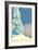 Big Snowy Pine Tree and Skier, Bear Valley-null-Framed Art Print