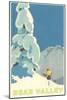 Big Snowy Pine Tree and Skier, Bear Valley-null-Mounted Art Print