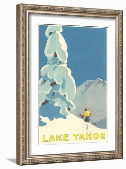 Big Snowy Tree and Skier, Lake Tahoe-null-Framed Premium Giclee Print