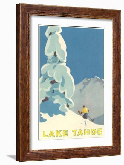 Big Snowy Tree and Skier, Lake Tahoe-null-Framed Premium Giclee Print