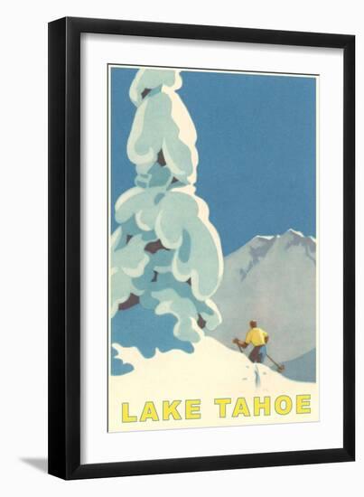 Big Snowy Tree and Skier, Lake Tahoe-null-Framed Premium Giclee Print