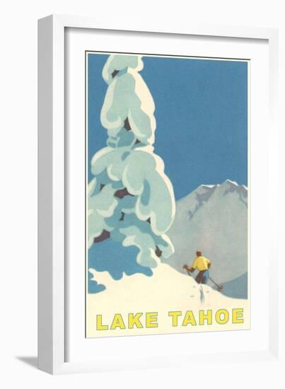 Big Snowy Tree and Skier, Lake Tahoe-null-Framed Premium Giclee Print