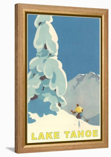 Big Snowy Tree and Skier, Lake Tahoe-null-Framed Stretched Canvas