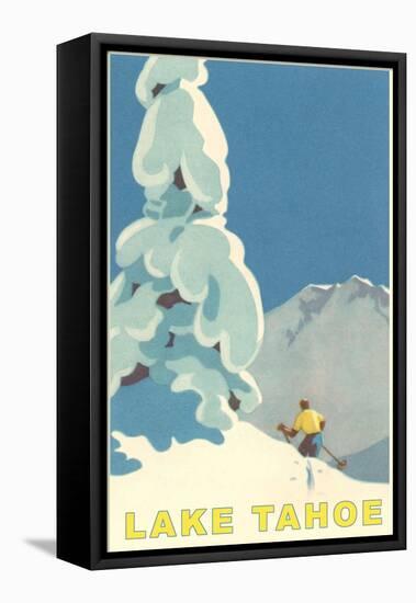 Big Snowy Tree and Skier, Lake Tahoe-null-Framed Stretched Canvas