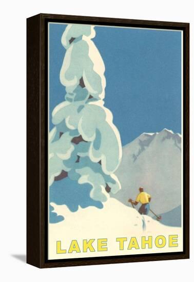 Big Snowy Tree and Skier, Lake Tahoe-null-Framed Stretched Canvas