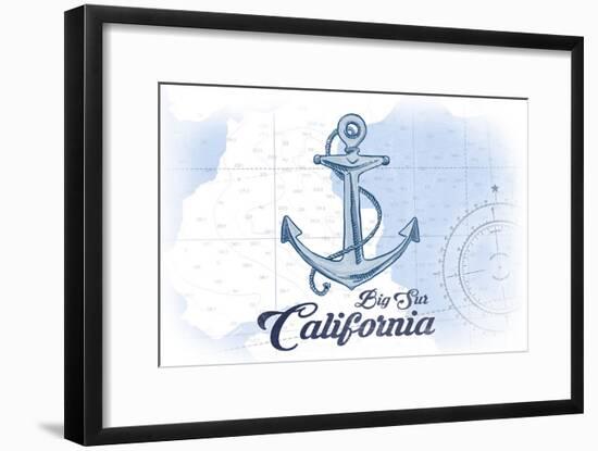 Big Sur, California - Anchor - Blue - Coastal Icon-Lantern Press-Framed Art Print