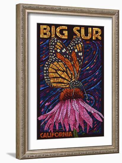 Big Sur, California - Butterfly and Flower-Lantern Press-Framed Art Print